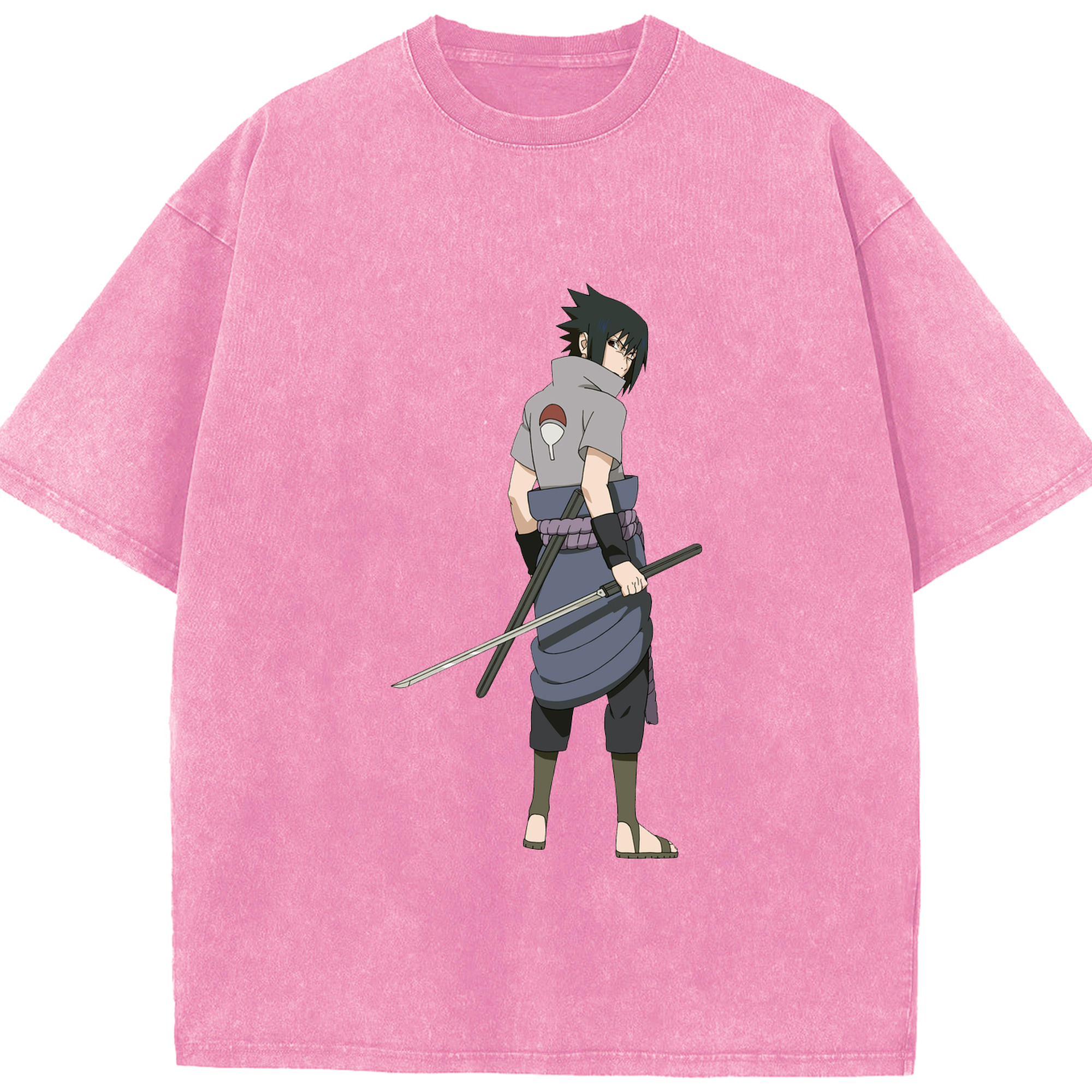（画像用） NARUTO -ナルト- うちは サスケ Uchiha Sasuke 綿100% ヴィンテージ風 半袖Tシャツ（フロントプリント）